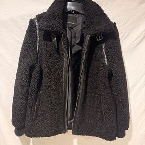 Women's Black Sherpa Jacket with Faux leather accents